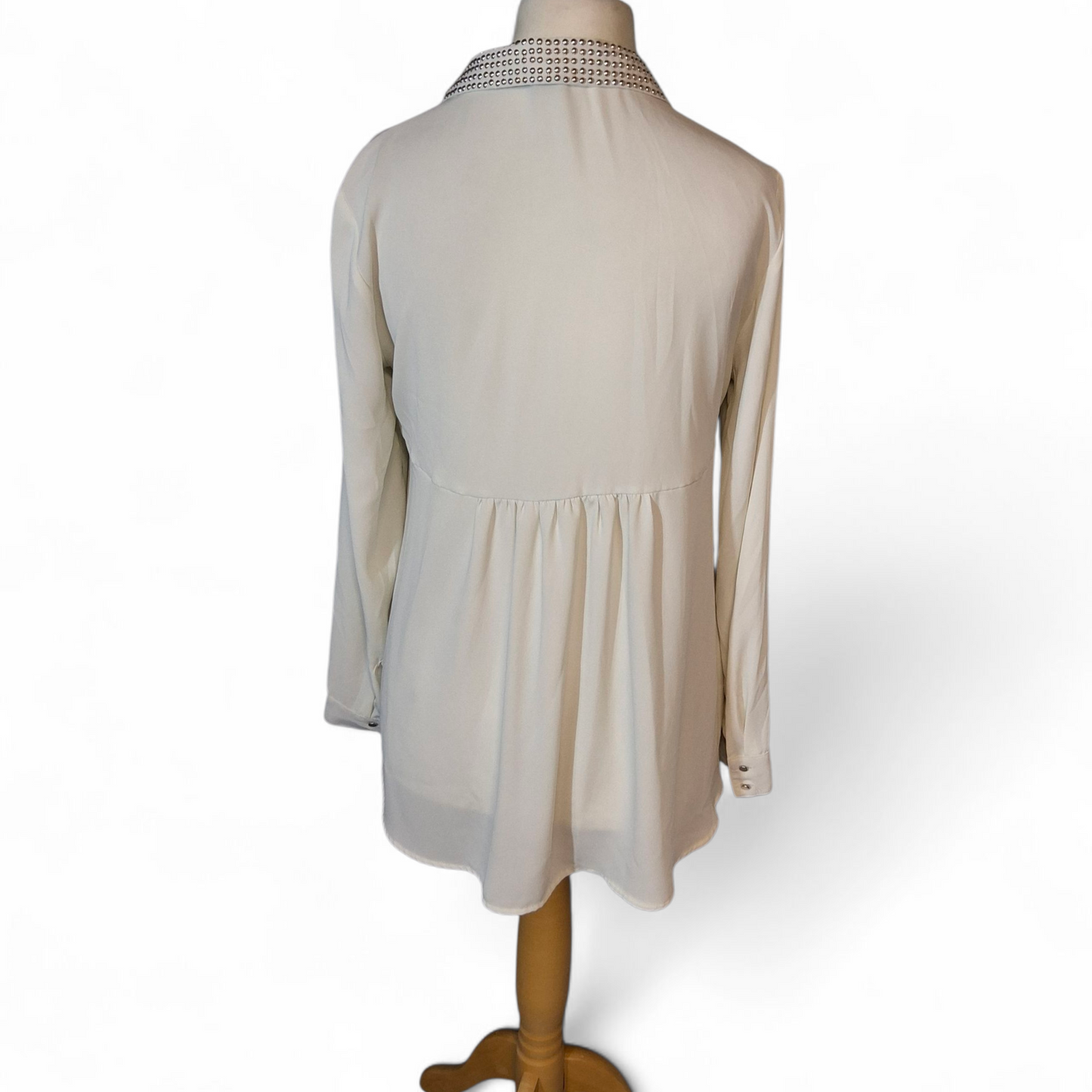 H&M Cream Sheer Blouse with Studded Collar – Flared Design – Size 12 (EU 40)