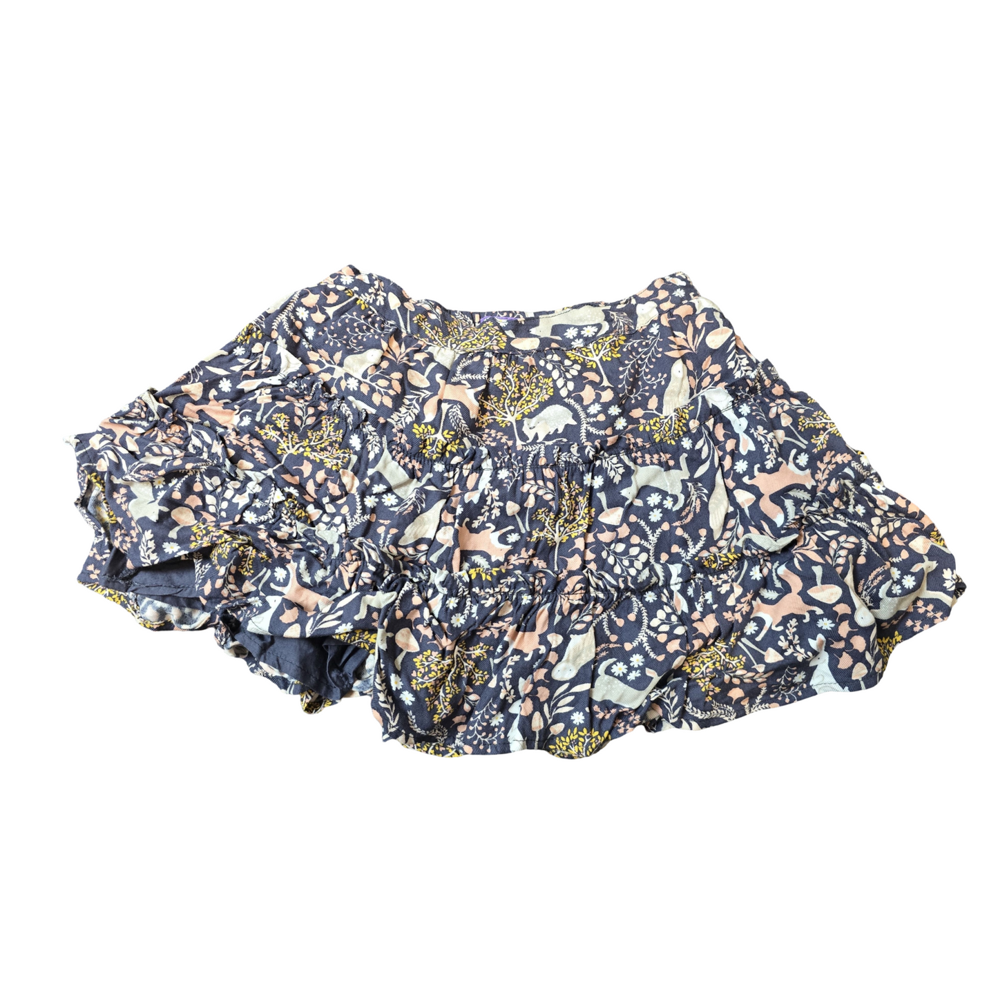 Shrinking Violet Navy Skirt – Girls 2–3 Years – 100% Cotton – Tiered Woodland Print