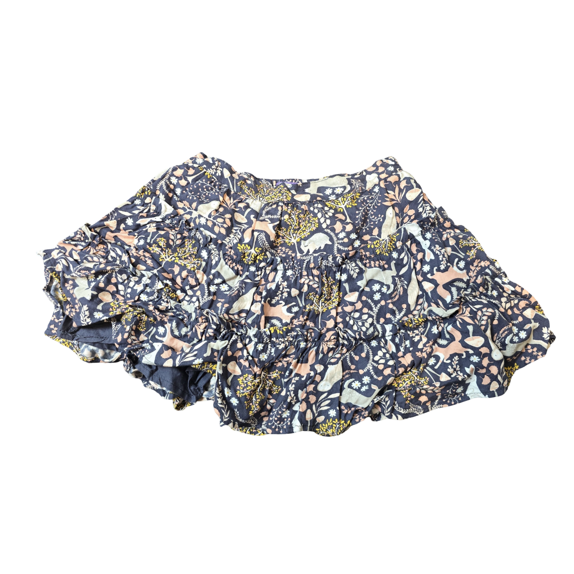 Shrinking Violet Navy Skirt – Girls 2–3 Years – 100% Cotton – Tiered Woodland Print