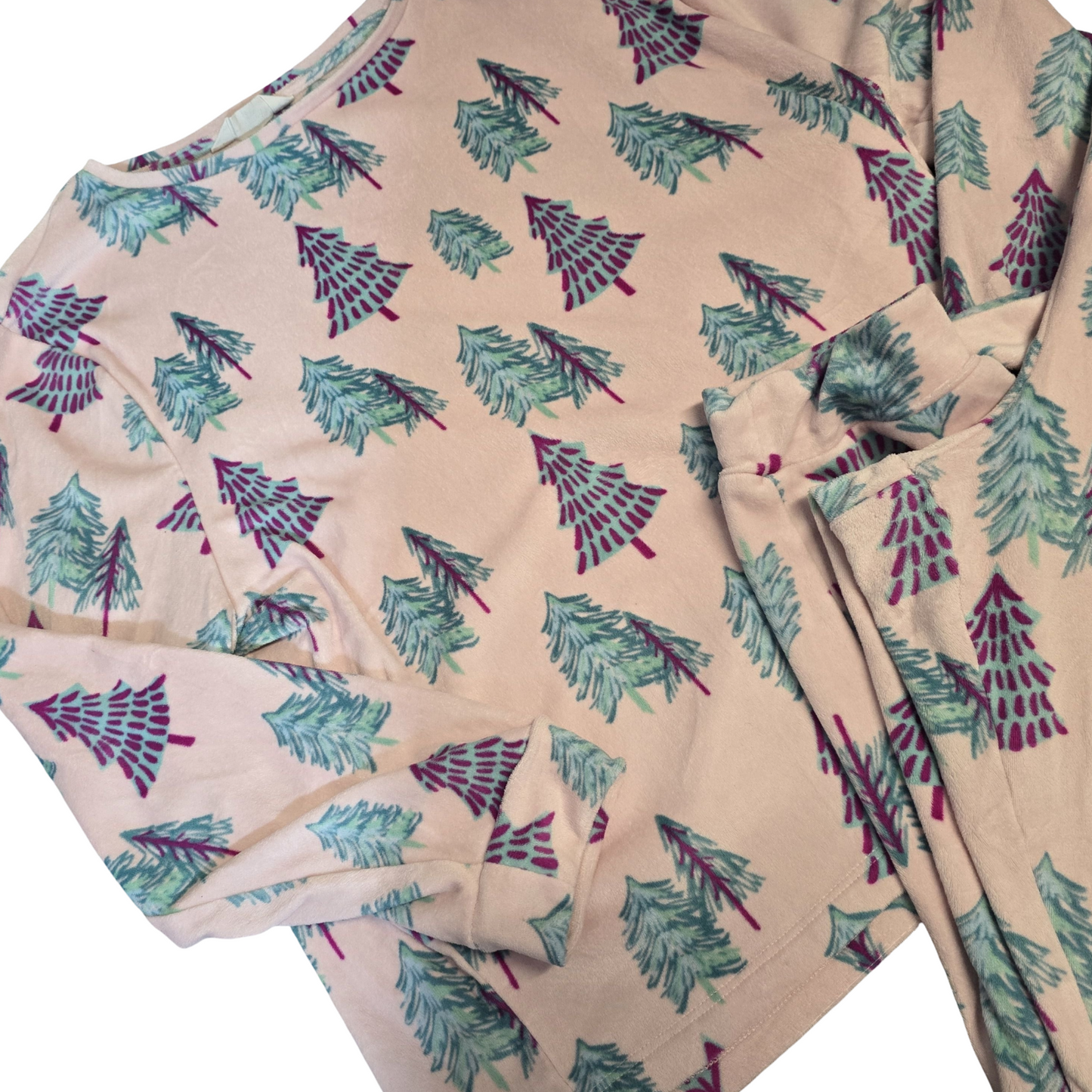 Tu Pink Fleece Pine Tree Pyjamas – Size 14 – 2-Piece Cosy Set