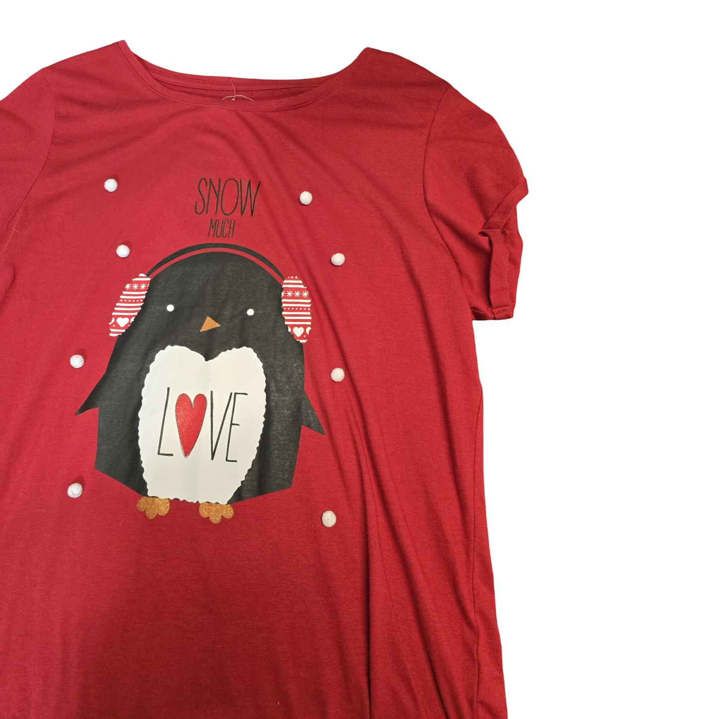 Matalan Red Festive Penguin T-Shirt – Size L (UK size 16/18)
