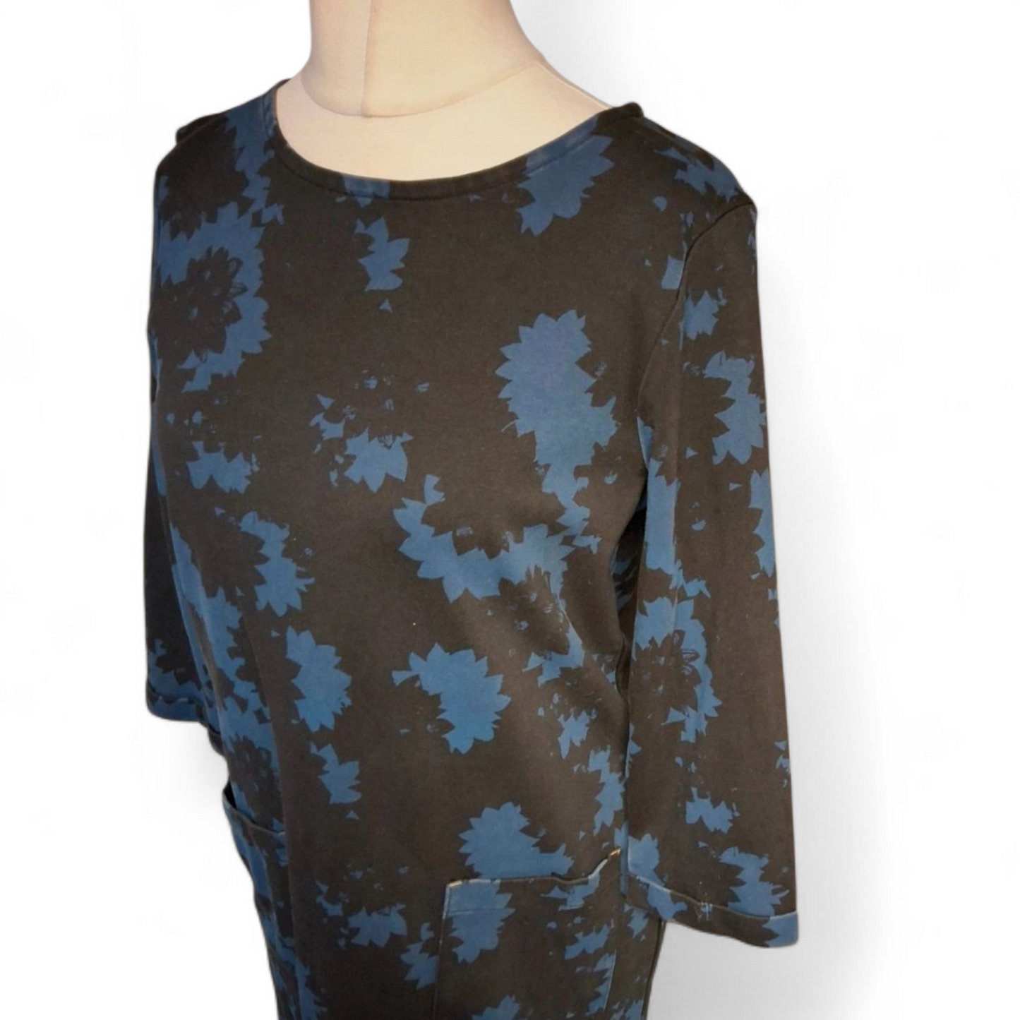 White Stuff Navy Blue Floral Cotton Midi Dress UK size 12 | Pockets | 3/4 Sleeve | Everyday Casual Style