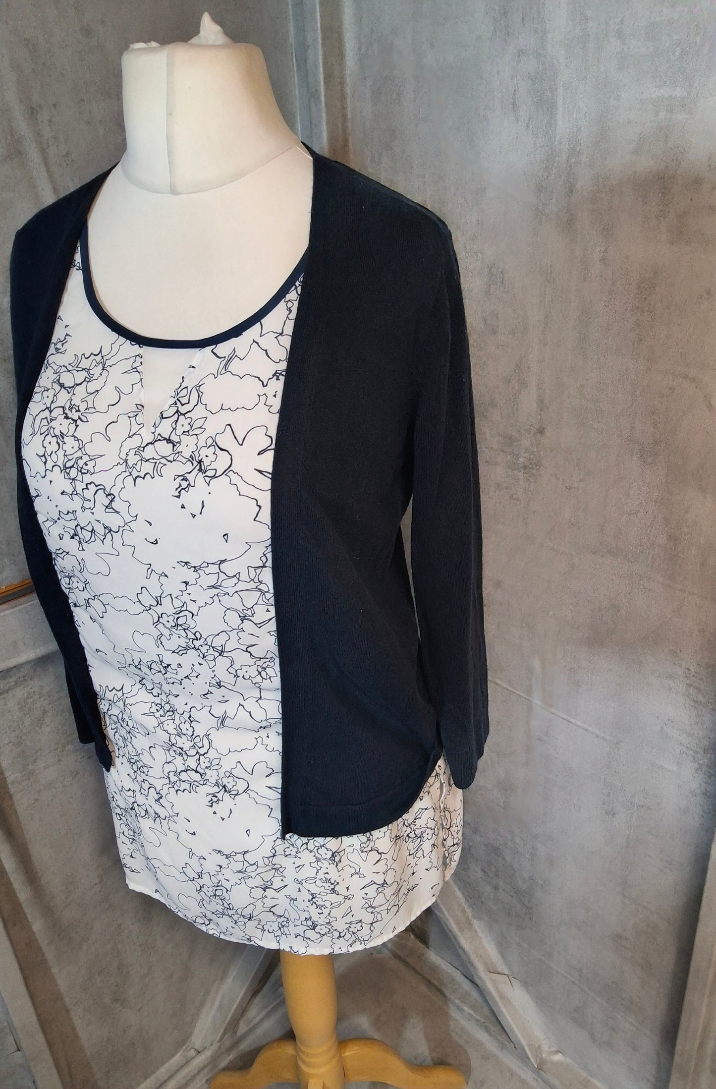 Next Navy & White 2-in-1 Top with Cardigan – Size 10 – Cotton Blend