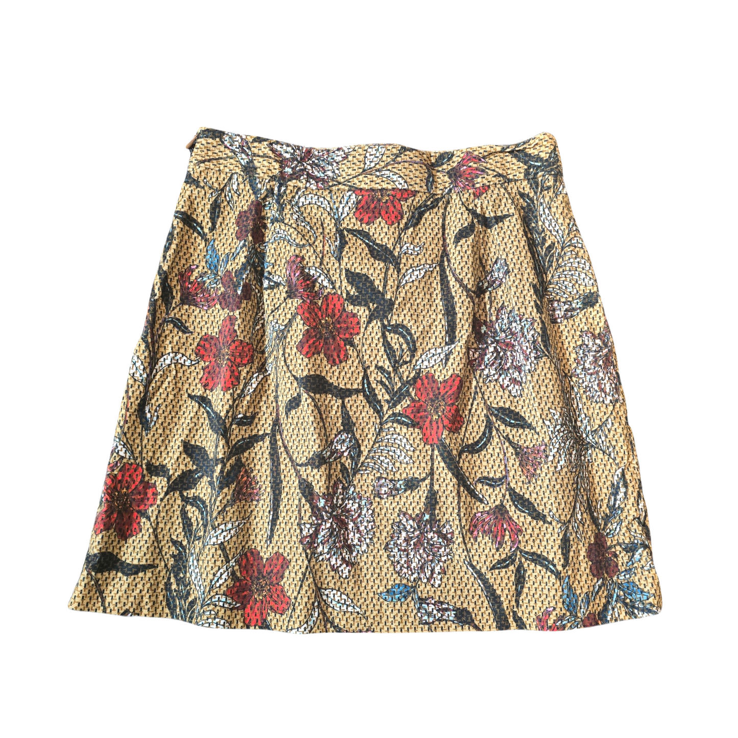 Zara Basics Beige Suede-Style Mini Skirt – Floral Print, Size S (UK size 6/8)
