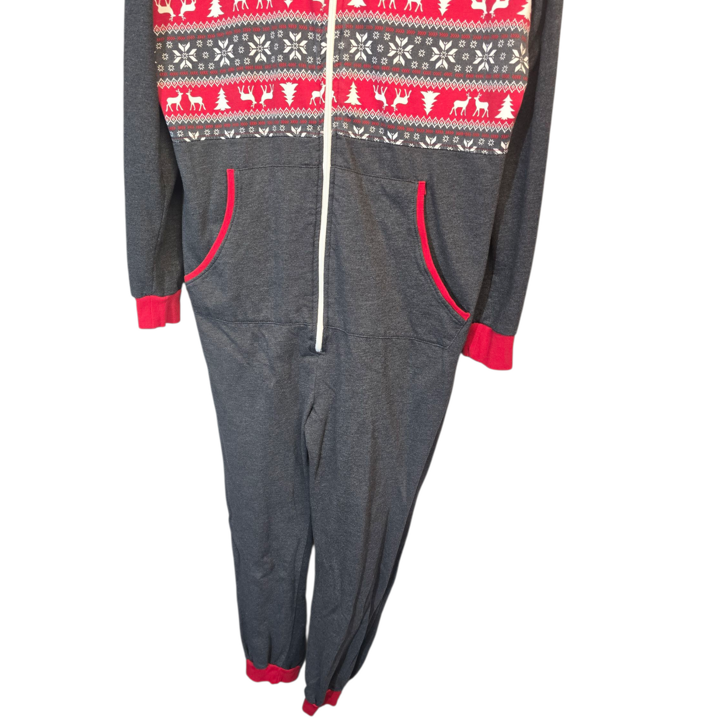 Avenue Grey & Red Christmas Onesie – Size 12/14 – Hooded Zip-Up Festive Loungewear