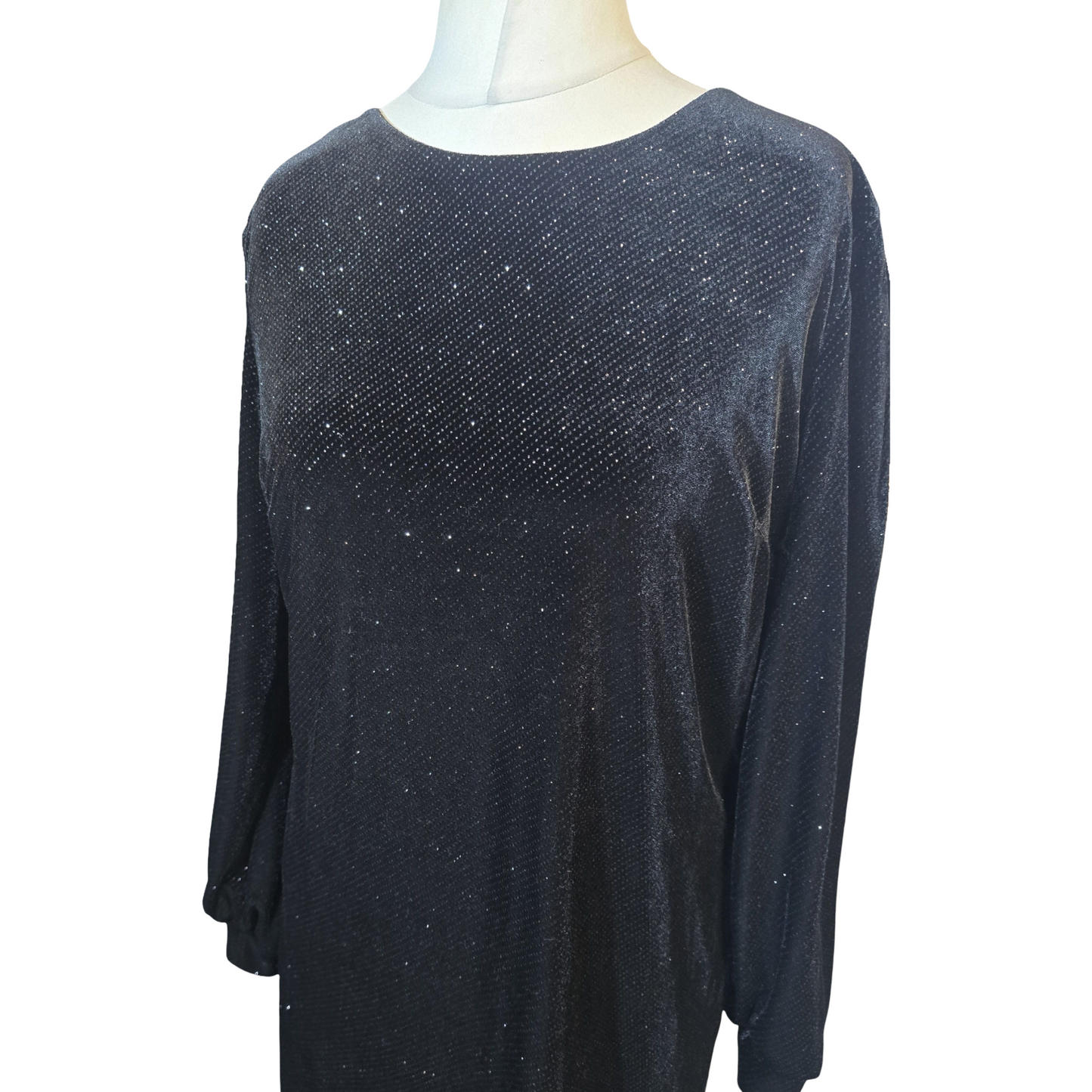 Next Black Velvet Sequin Dress – Open Back & Slit Sleeves – Size 14