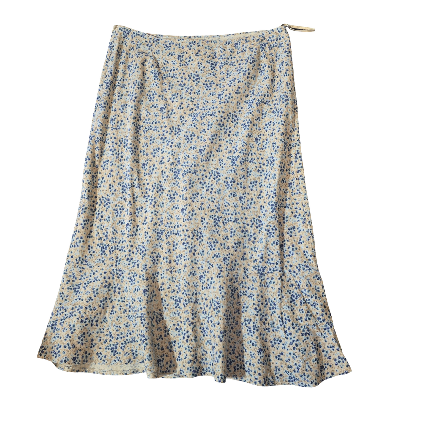 Per Una Beige & Blue Floral Corduroy Midi Skirt – Size 16 – 100% Cotton