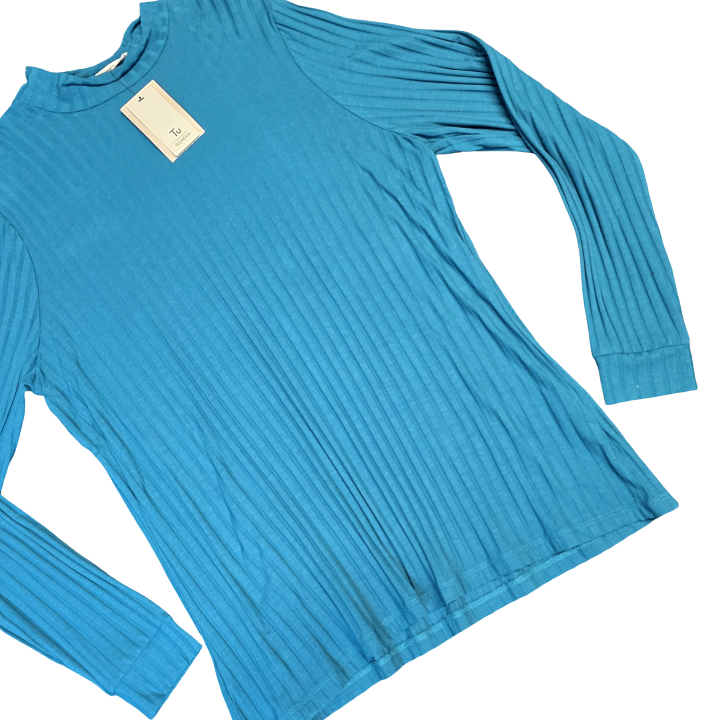 Tu Teal High Neck Ribbed Long Sleeve Top Size 20 New