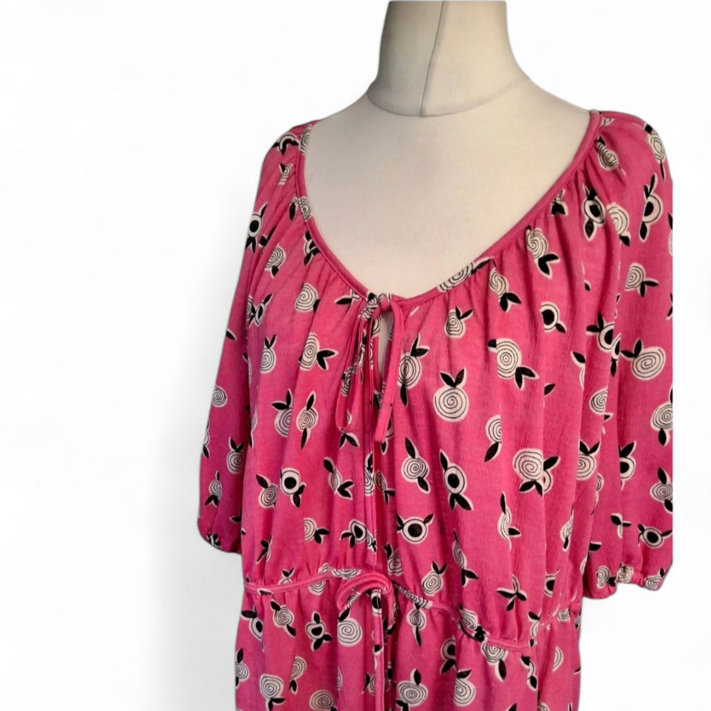 Celia Birtwell for Next Pink ¾ Sleeve Waist Tie Top – Size 18