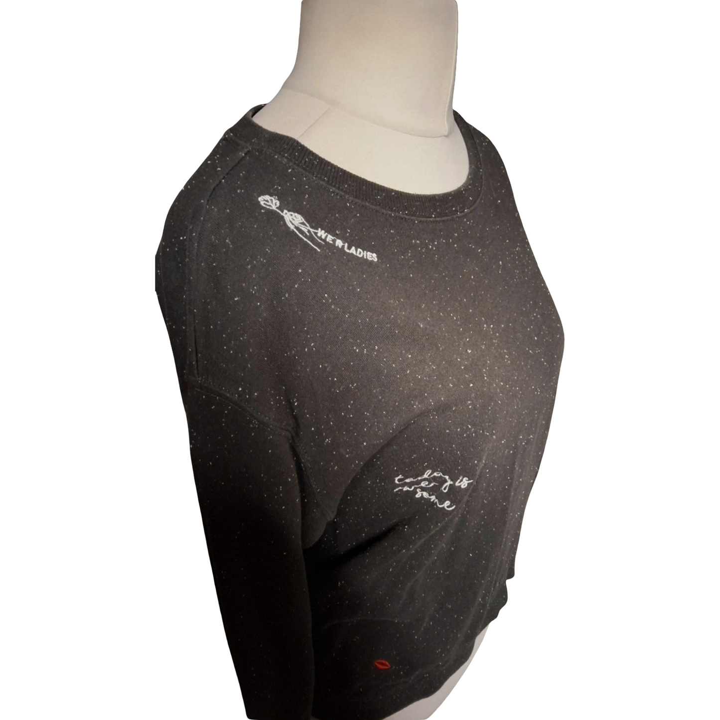 H&M Grey Speckled Slogan Sweatshirt – Size M (UK size 10–12) – “Happiness” Jumper