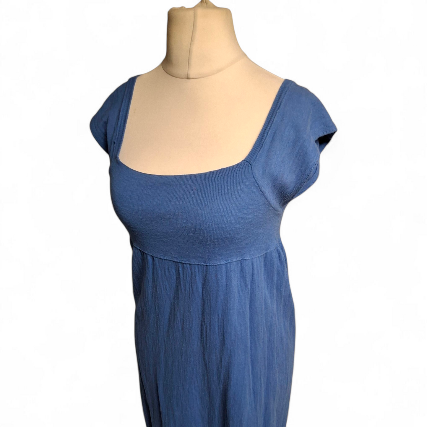 Zara Knit Blue Square Neck Dress – Size M (UK size 10/12) – Tie Back & Short Sleeve