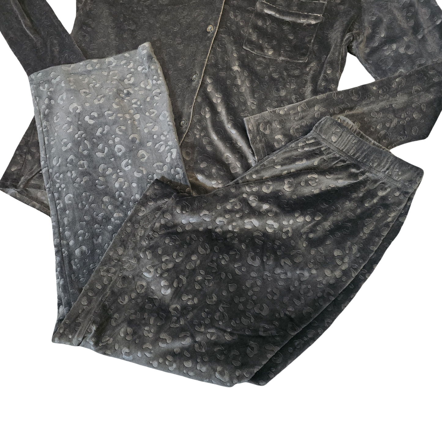 Nicole Miller Black Leopard Print Fleece Pyjama Set – Size Small (size 10/12)