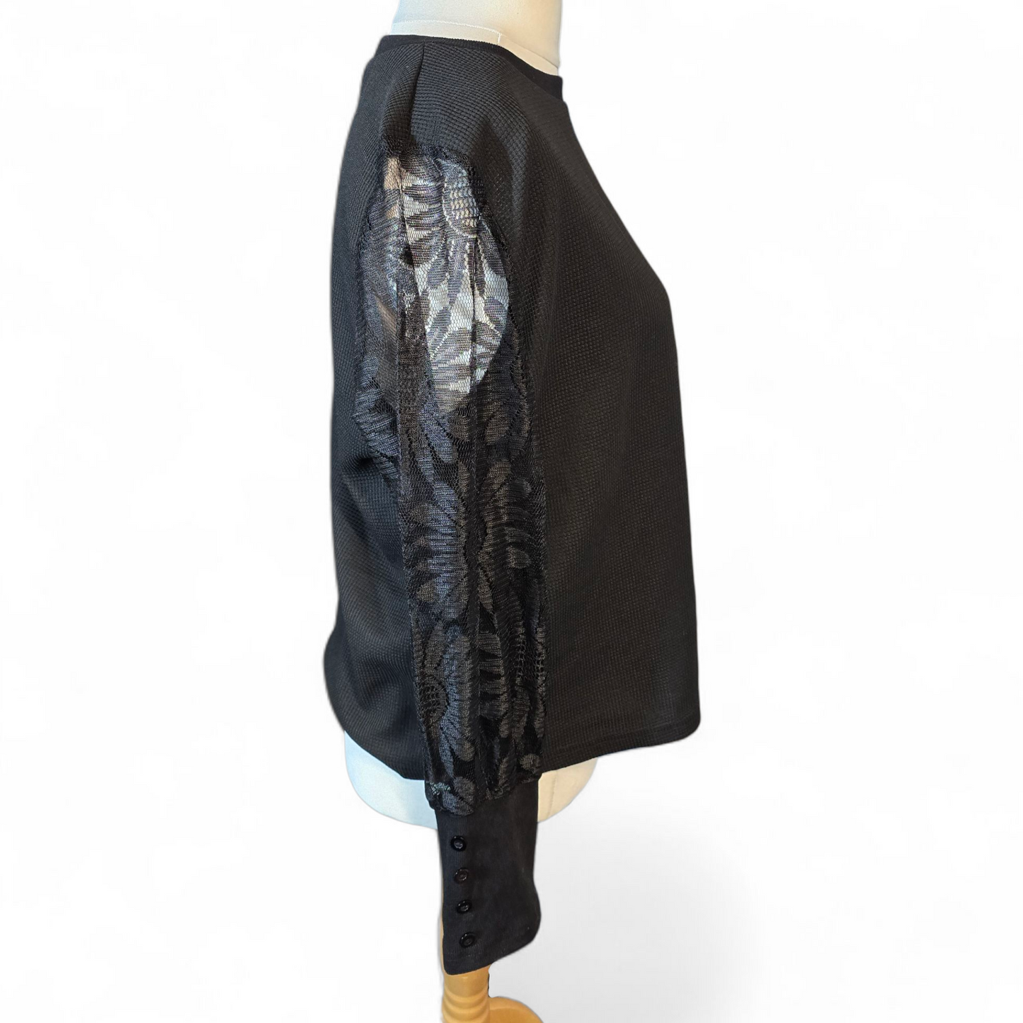 Shein Emery Rose Black Lace Sleeve Top – Size L (UK size 14/16) – NWT