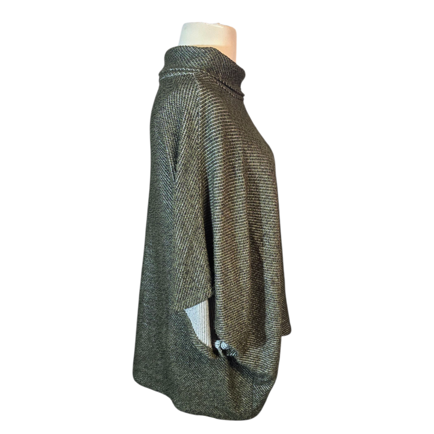 Cerulean Green Knit Turtleneck Poncho – One Size – Acrylic/Polyester/Viscose