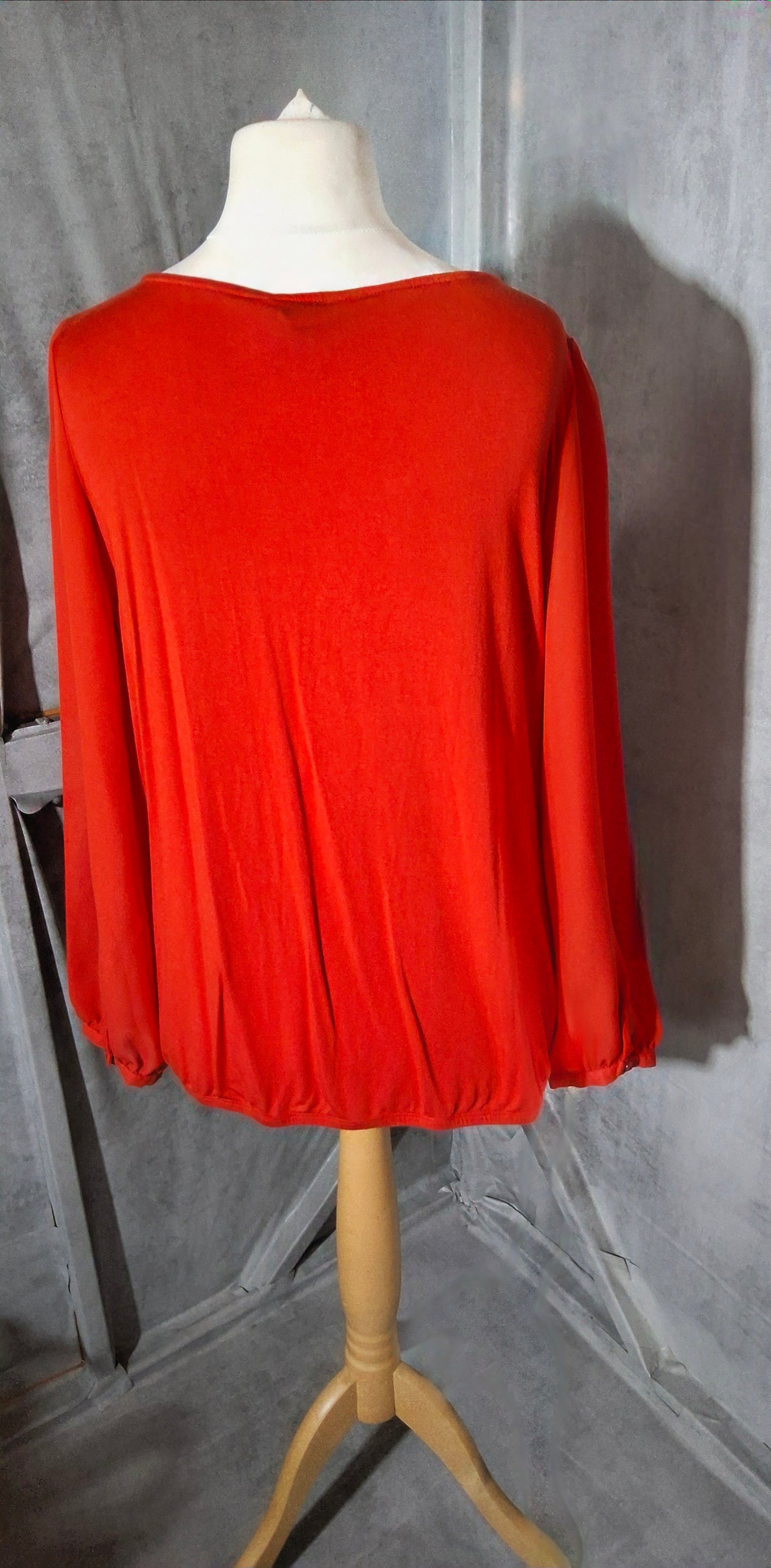 George Red Long Sleeve Top with Sheer Sleeves – Size 20