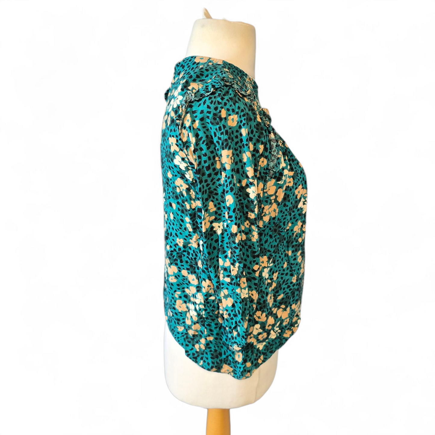 New Look Green Floral Blouse – Size 8 – ¾ Sleeve with Elasticated Chest