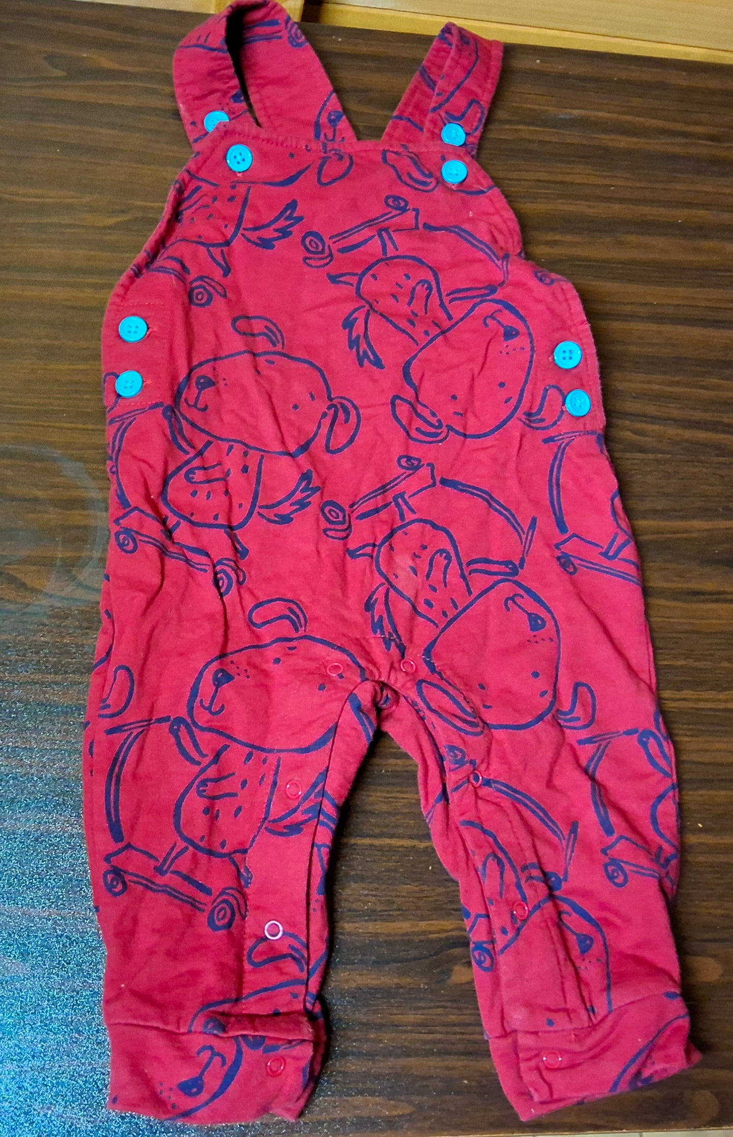 Studio Boys Red Dungarees – 9–12 Months – 100% Cotton
