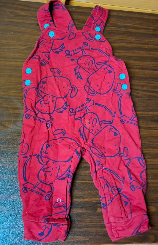 Studio Boys Red Dungarees – 9–12 Months – 100% Cotton
