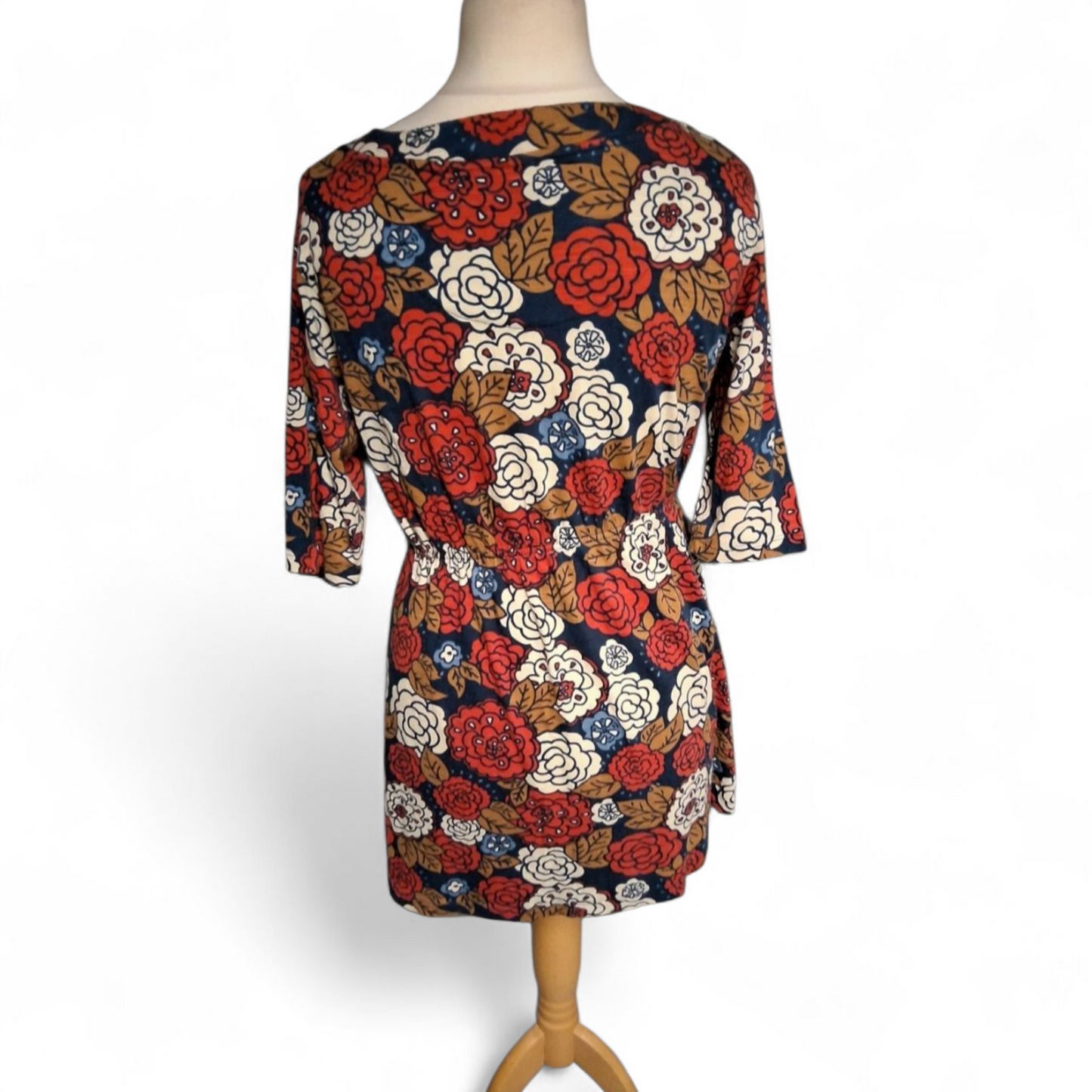 Weird Fish Navy Red & White Floral Tunic Top – Size 14 – ¾ Sleeve Cotton Modal