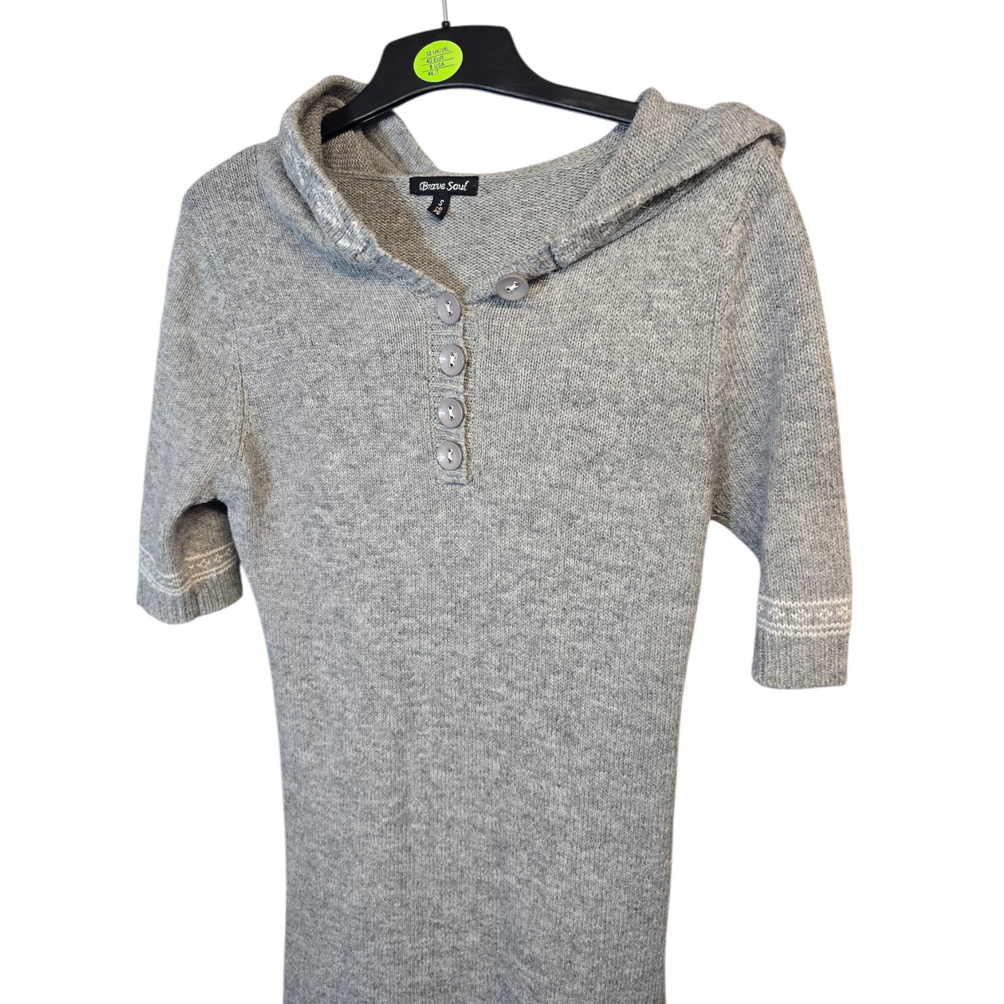 Brave Soul Grey Knitted Hooded Jumper Dress (Size 10)