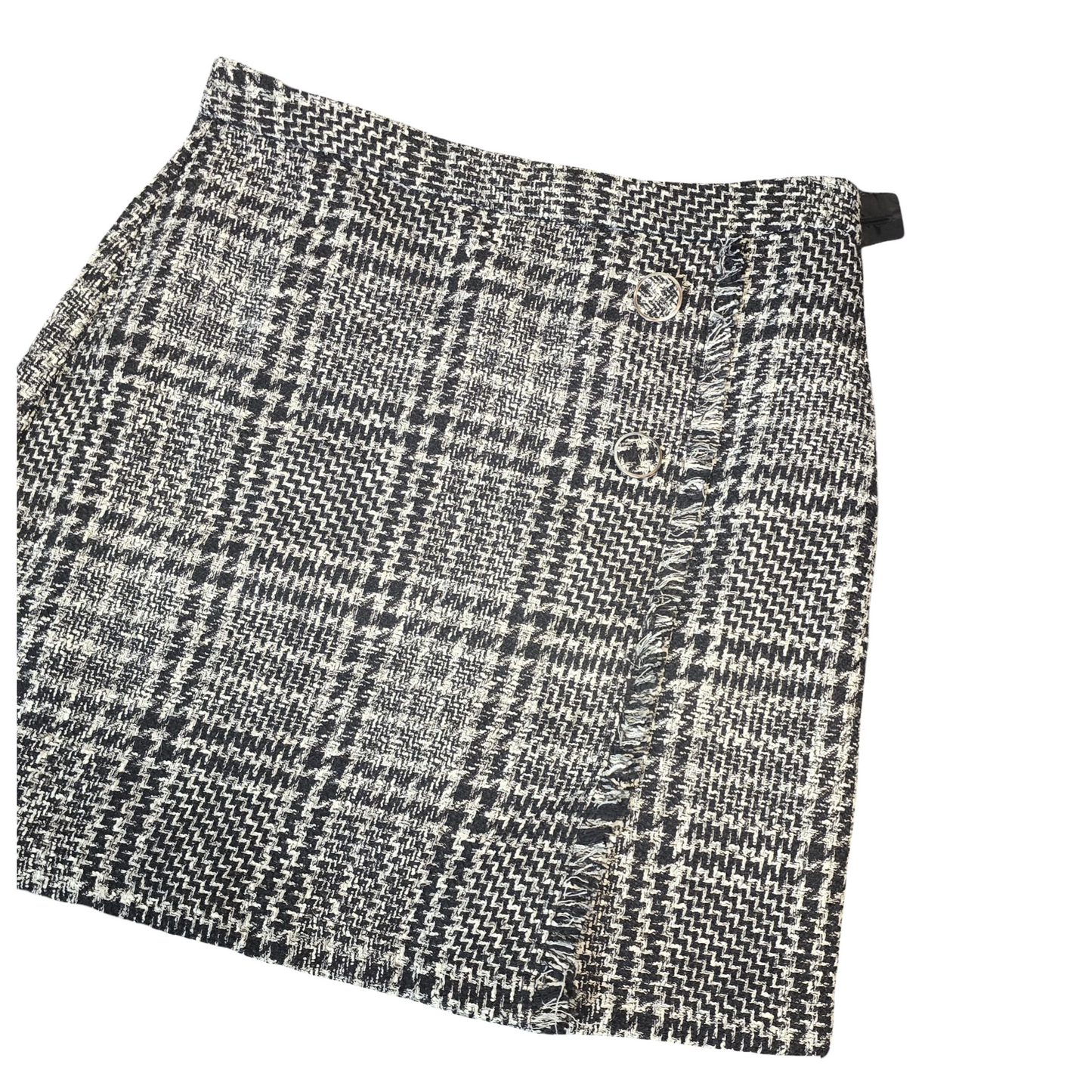 F&F Black & White Checked Mini Skirt – Size 12 – Button Front & Zip Side