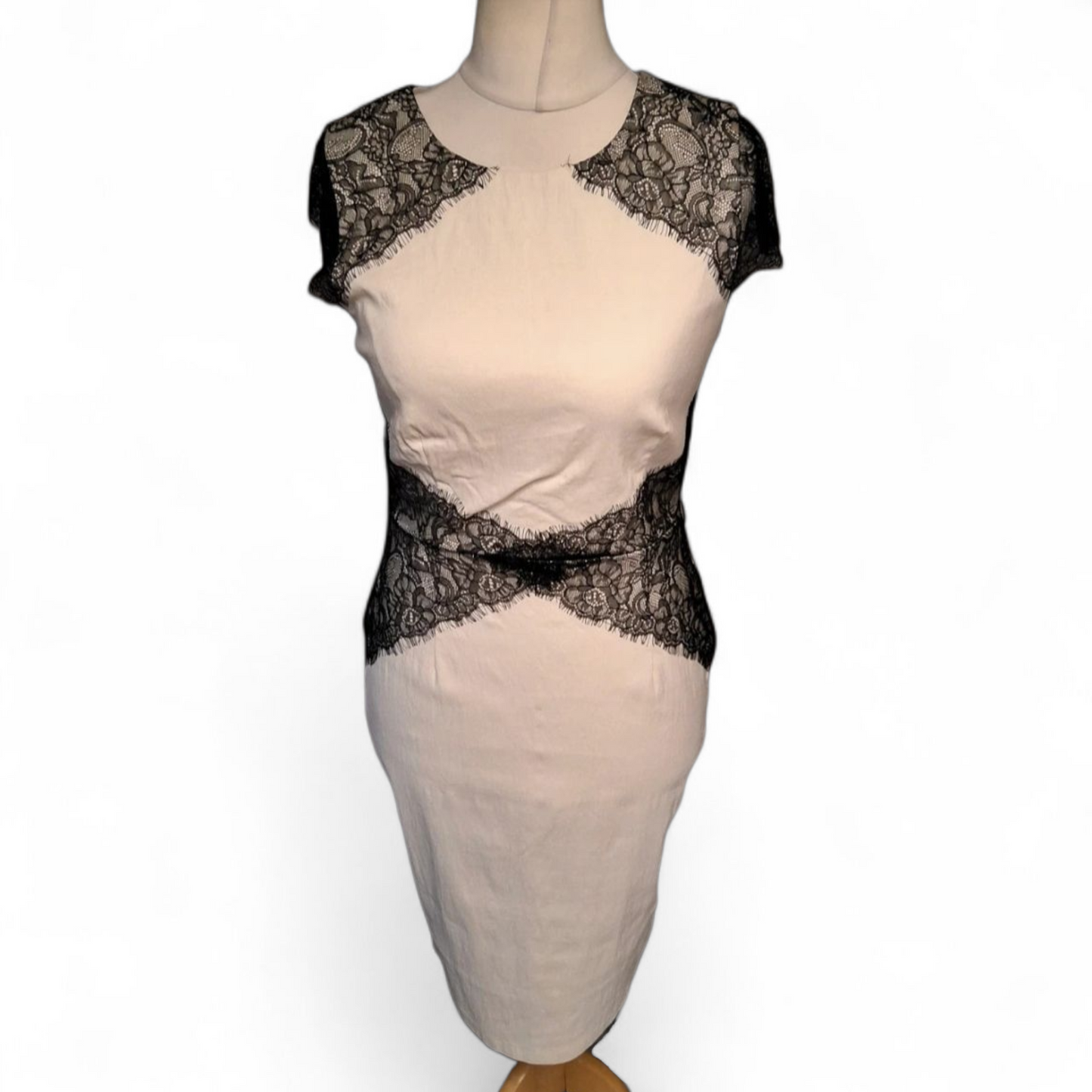 Paper Dolls White & Black Lace Bodycon Dress – Size 14