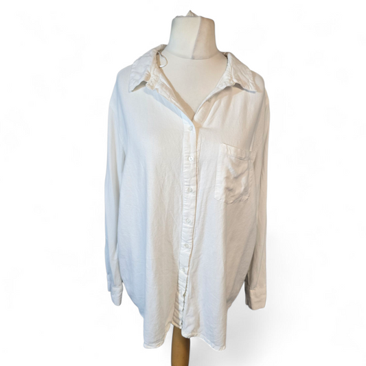 Bonmarché White Linen-Blend Shirt – Size 18 – Button Front with Chest Pocket