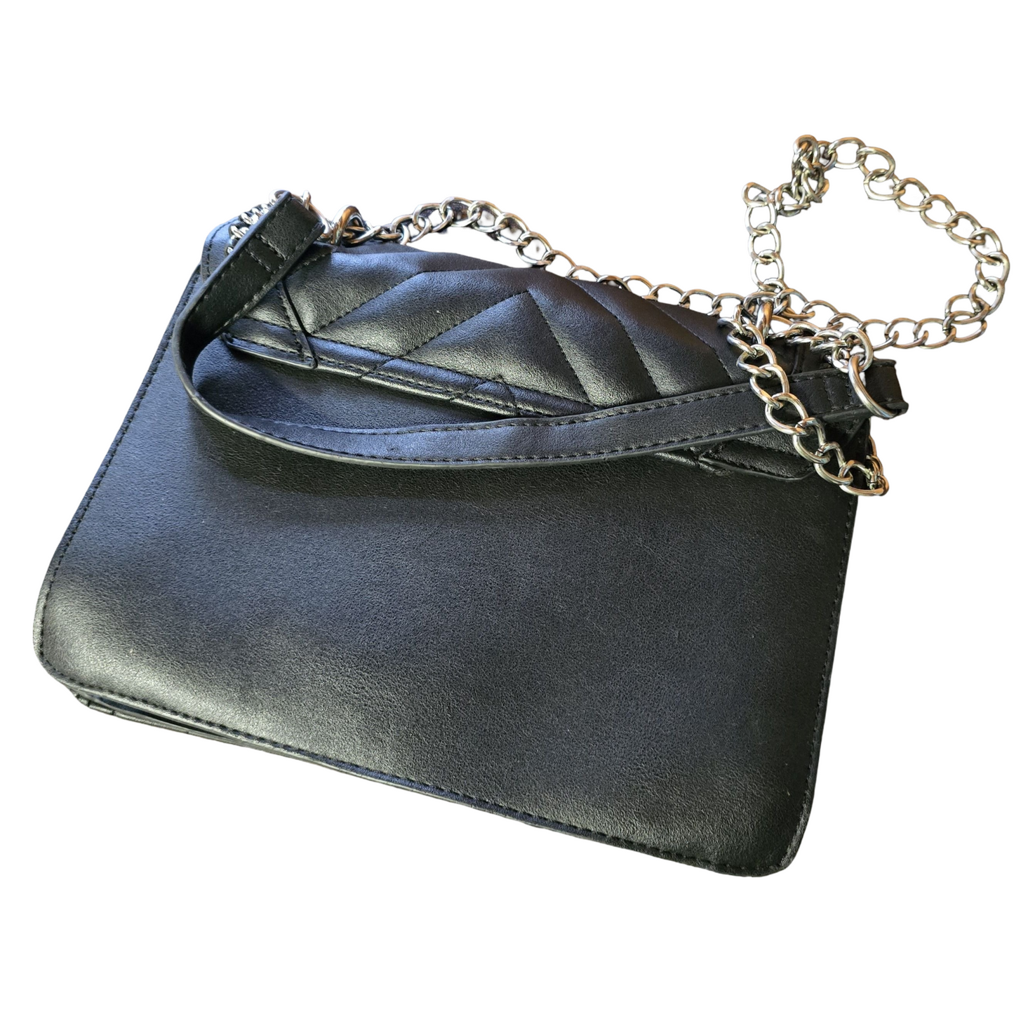 Primark Black Quilted Chain Bag – Popper Close & Dual Strap