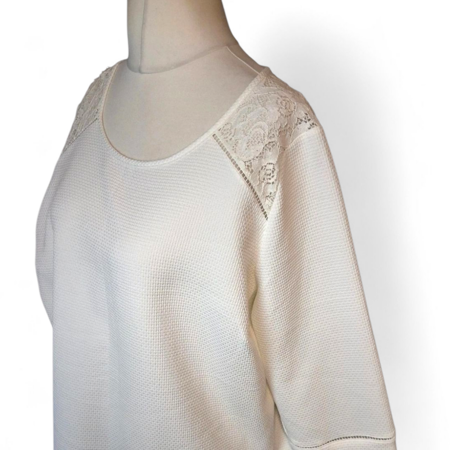 Marks & Spencer Ivory Textured Lace Shoulder Top | Size 20 | 3/4 Sleeve Plus Size Blouse