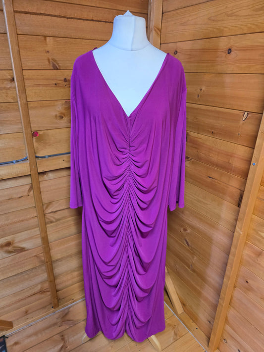 Anna Scholz for Simply Be Purple Dress Size 32 – V-Neck, Long Sleeves, Ruched, Stretchy Fit