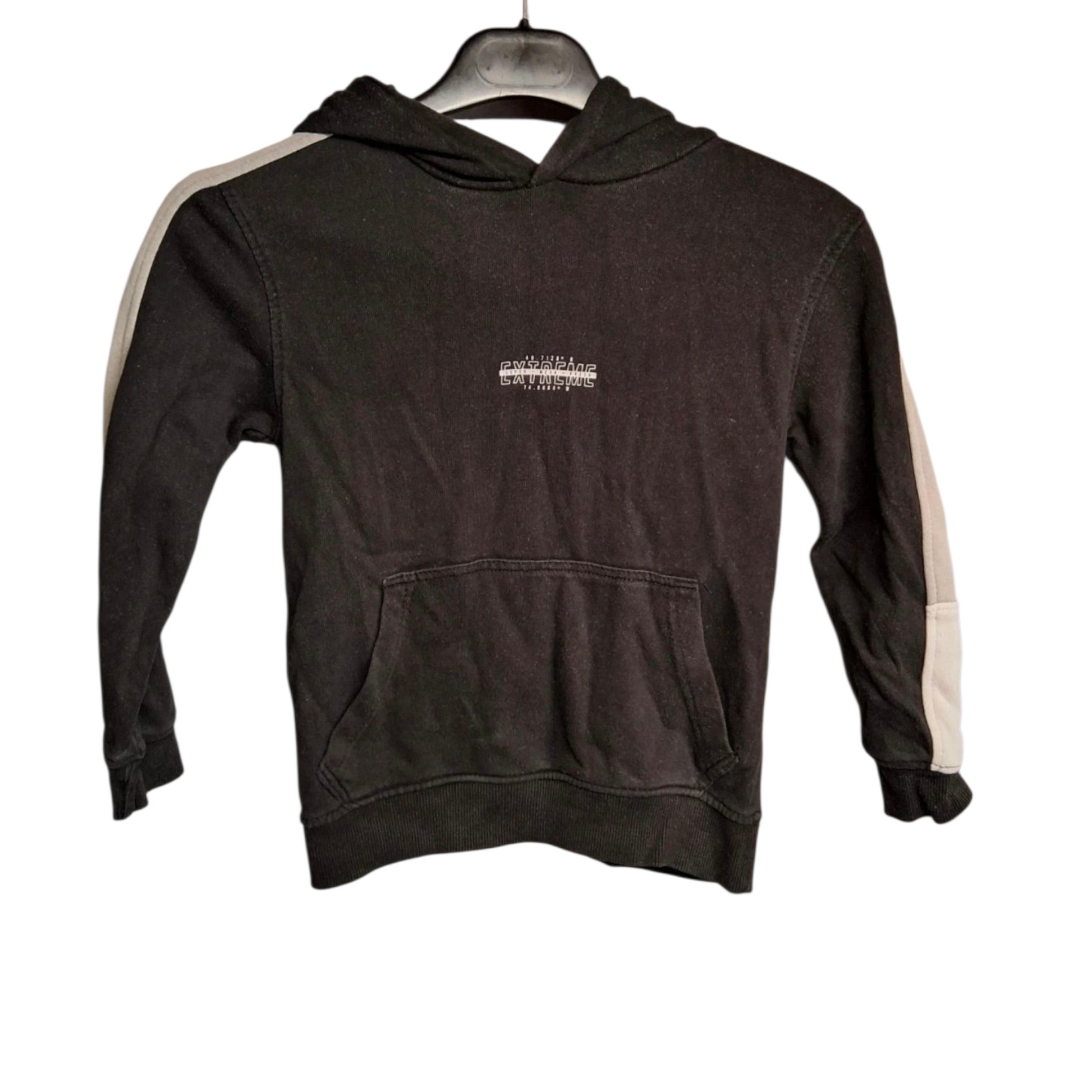 George Boys’ Black Hoodie – Age 6–7 Years – Grey & White Sleeve Detail – Casual Sweatshirt