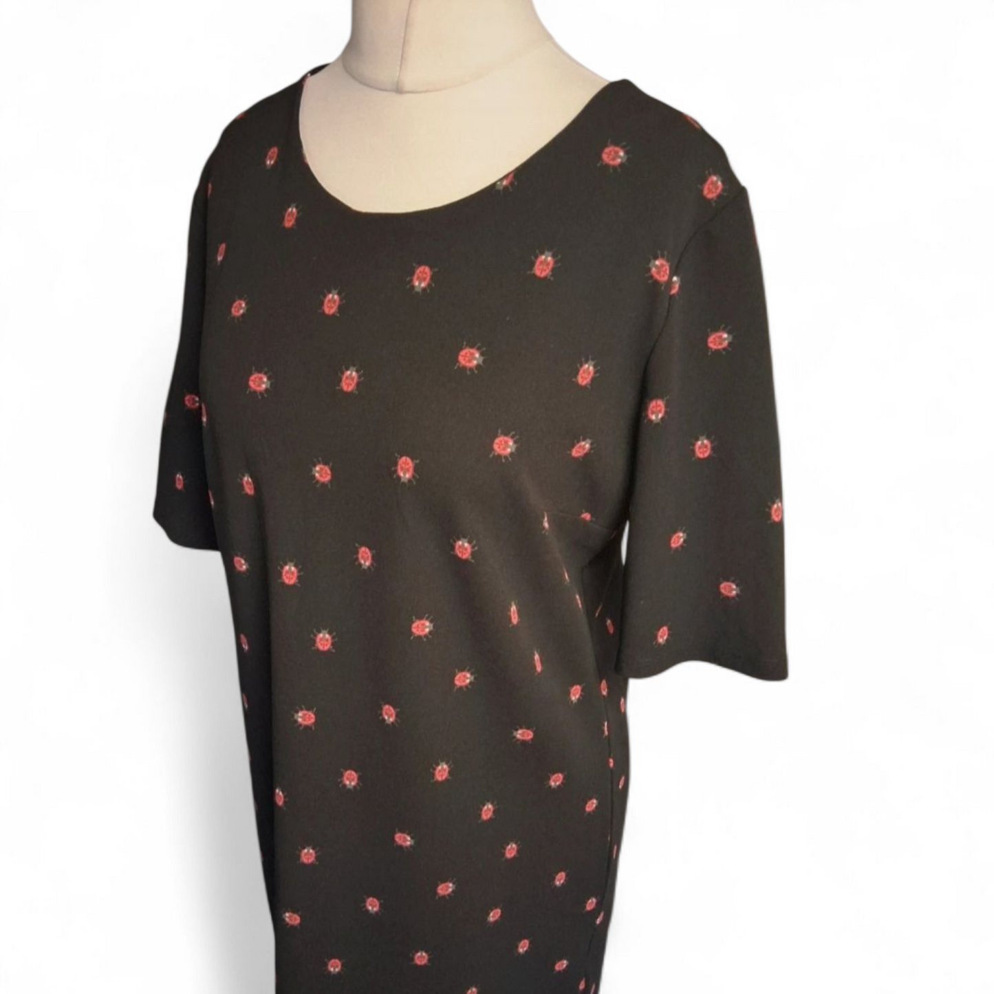 Next Black Ladybird Print Tunic Dress – Size 14 – Quirky Everyday Style £5