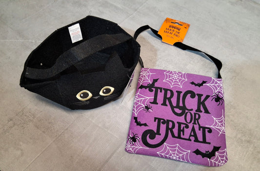 Bundle of 2 Trick or Treat Bags – Black Cat Basket & Purple “Trick or Treat” Tote – NWT 🎃