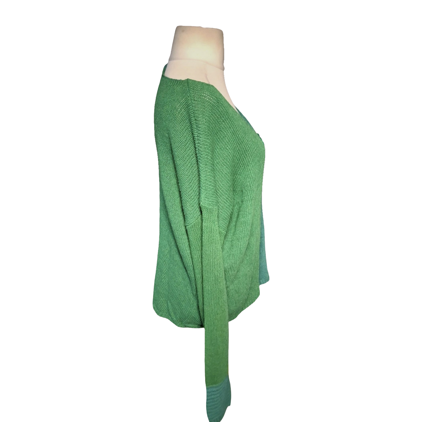 Handmade Green Colour Block Knit Cardigan – Relaxed Fit, Button Close