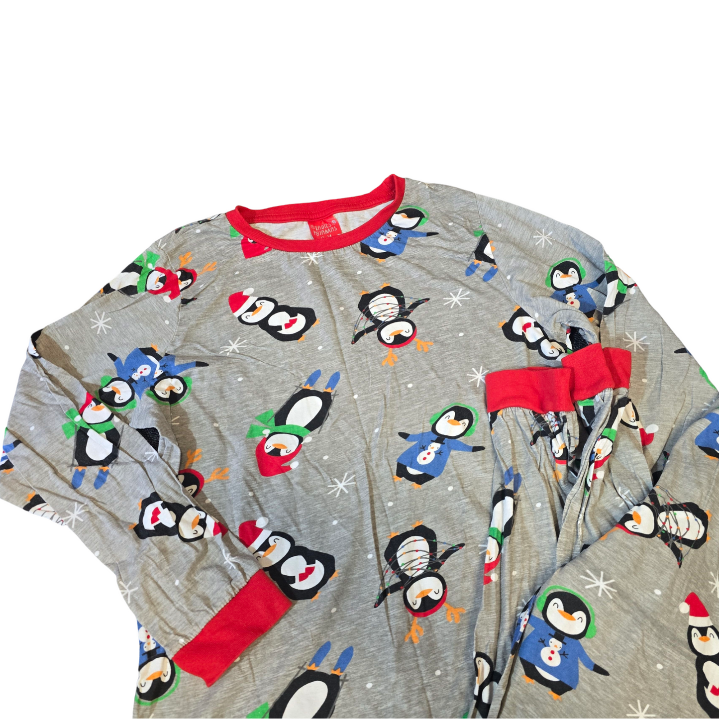 B&M Grey Christmas Penguin Pyjamas – Size 12/14 – 2-Piece Cotton Set