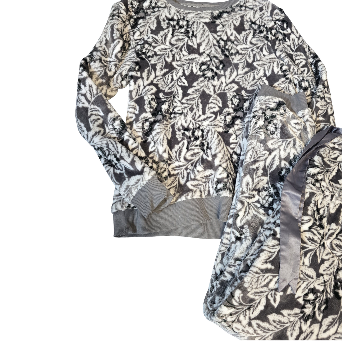 Tu Grey & White Fleece PJ Set – Size M (Fits size 12/14)