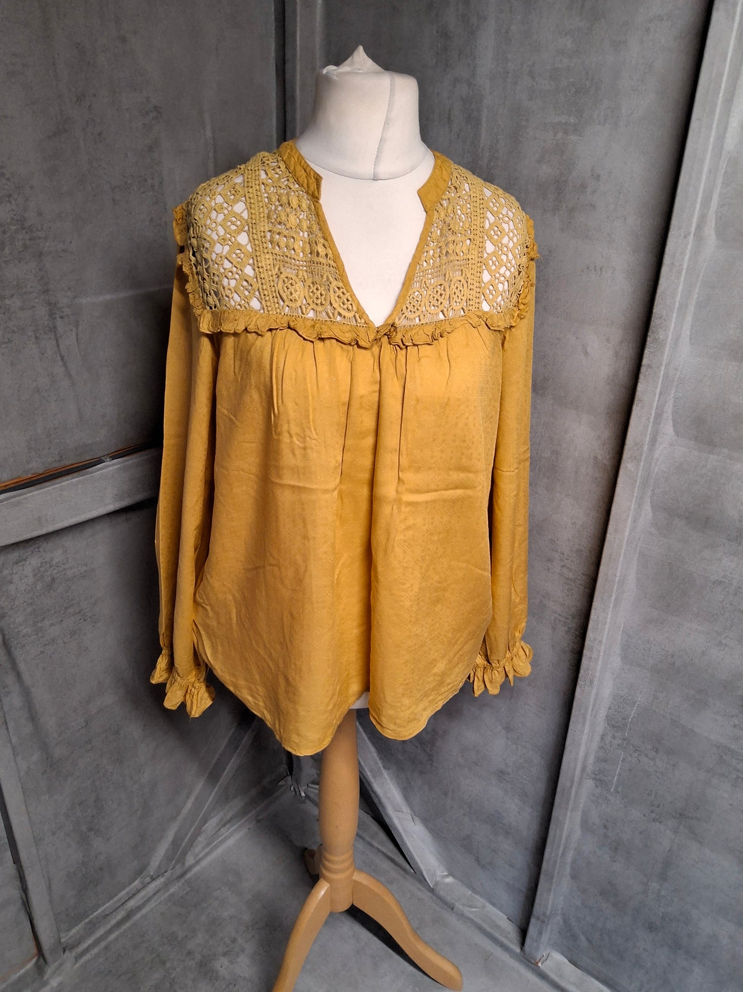 Laura Ashley Mustard Yellow Blouse – Size 12 – 100% Modal