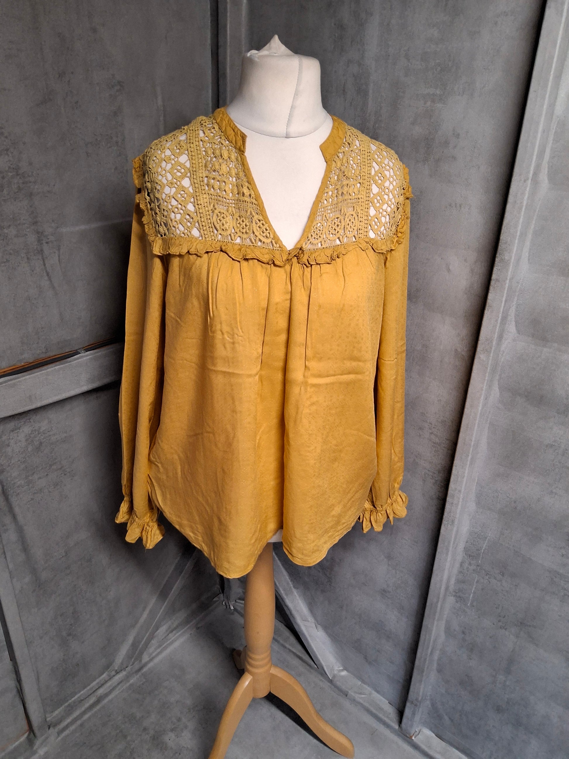 Laura Ashley Mustard Yellow Blouse – Size 12 – 100% Modal