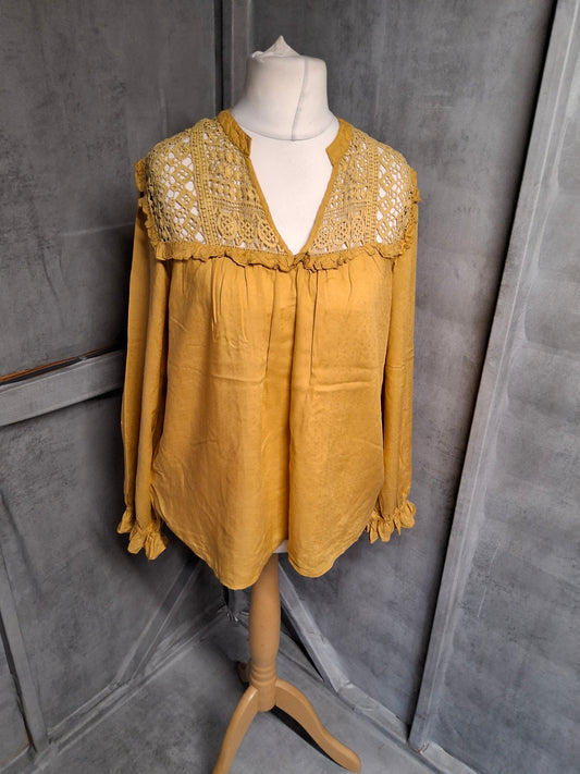 Laura Ashley Mustard Yellow Blouse – Size 12 – 100% Modal