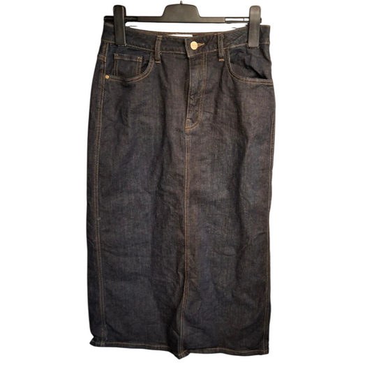 Primark The Edit Dark Navy Denim Long Skirt – Size 12, Pockets & Back Slit