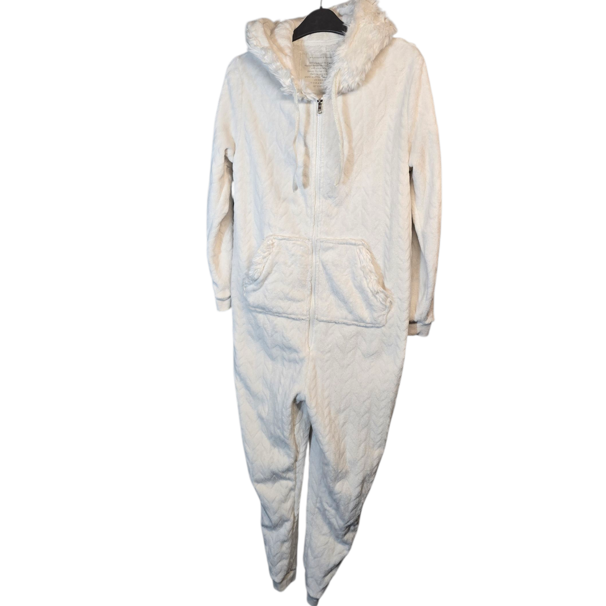 George White Fleeced Onesie with Teddy Bear Hood – Size M (UK 12/14)