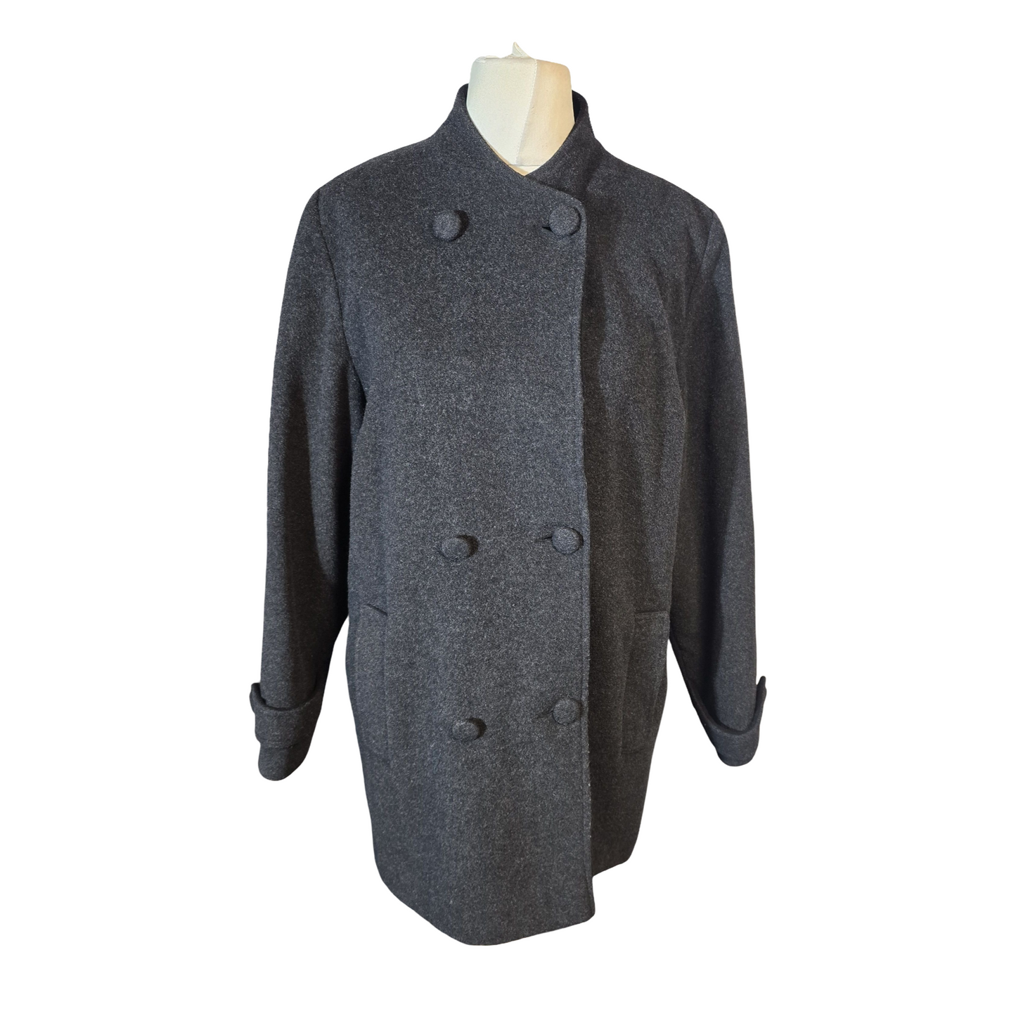 EWM Pure Classics Black Wool Blend Overcoat – Size 14 – Cashmere Blend