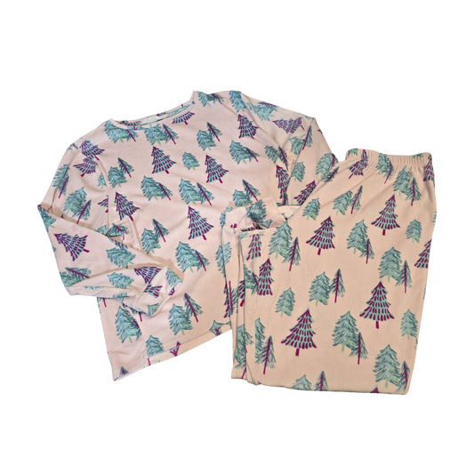 Tu Pink Fleece Pine Tree Pyjamas – Size 14 – 2-Piece Cosy Set