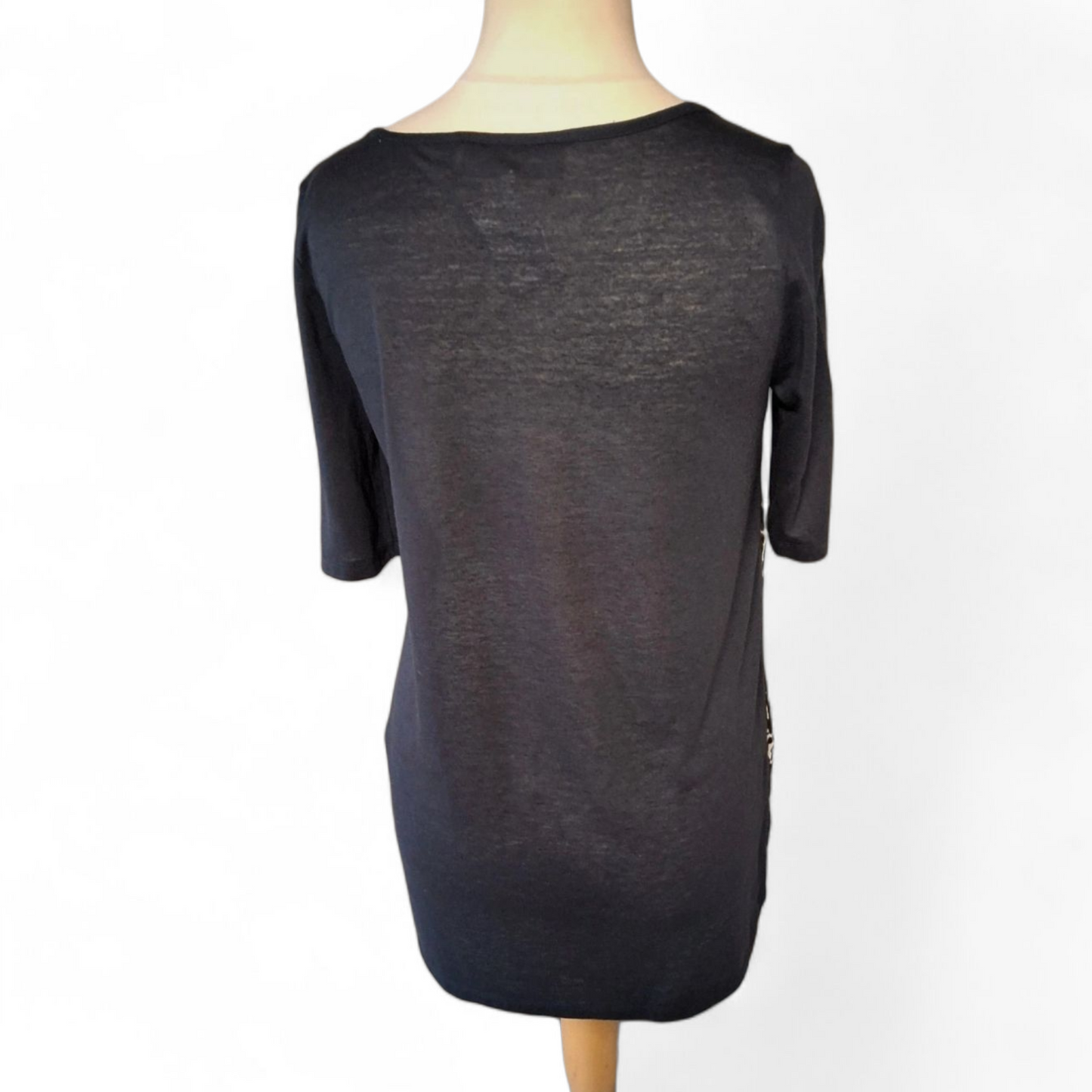 Next Navy Animal Print Contrast Top – Silky Front & Linen Back – Size 10