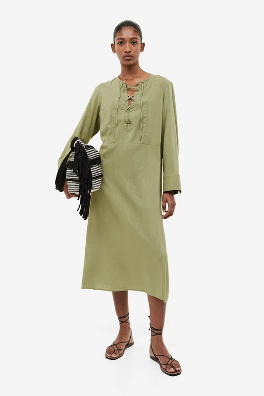 H&M Khaki Green Midi Tunic Dress – Size M (UK size 10/12)