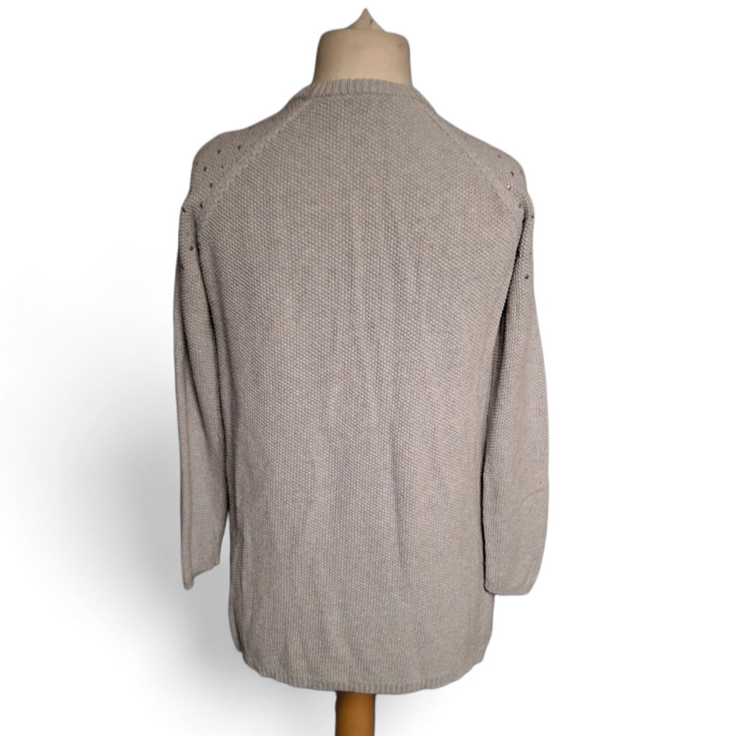 Fransa Grey Stud Shoulder Open Knit Cardigan – Size S (UK size 8/10)