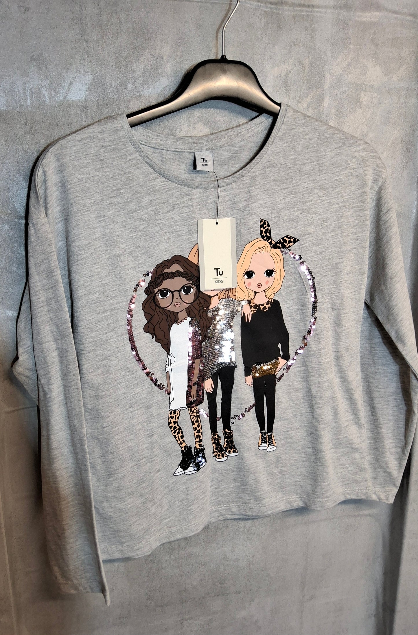 Tu Girls Grey Long Sleeve T-Shirt – Age 11 Yrs – Cotton Blend – NWT