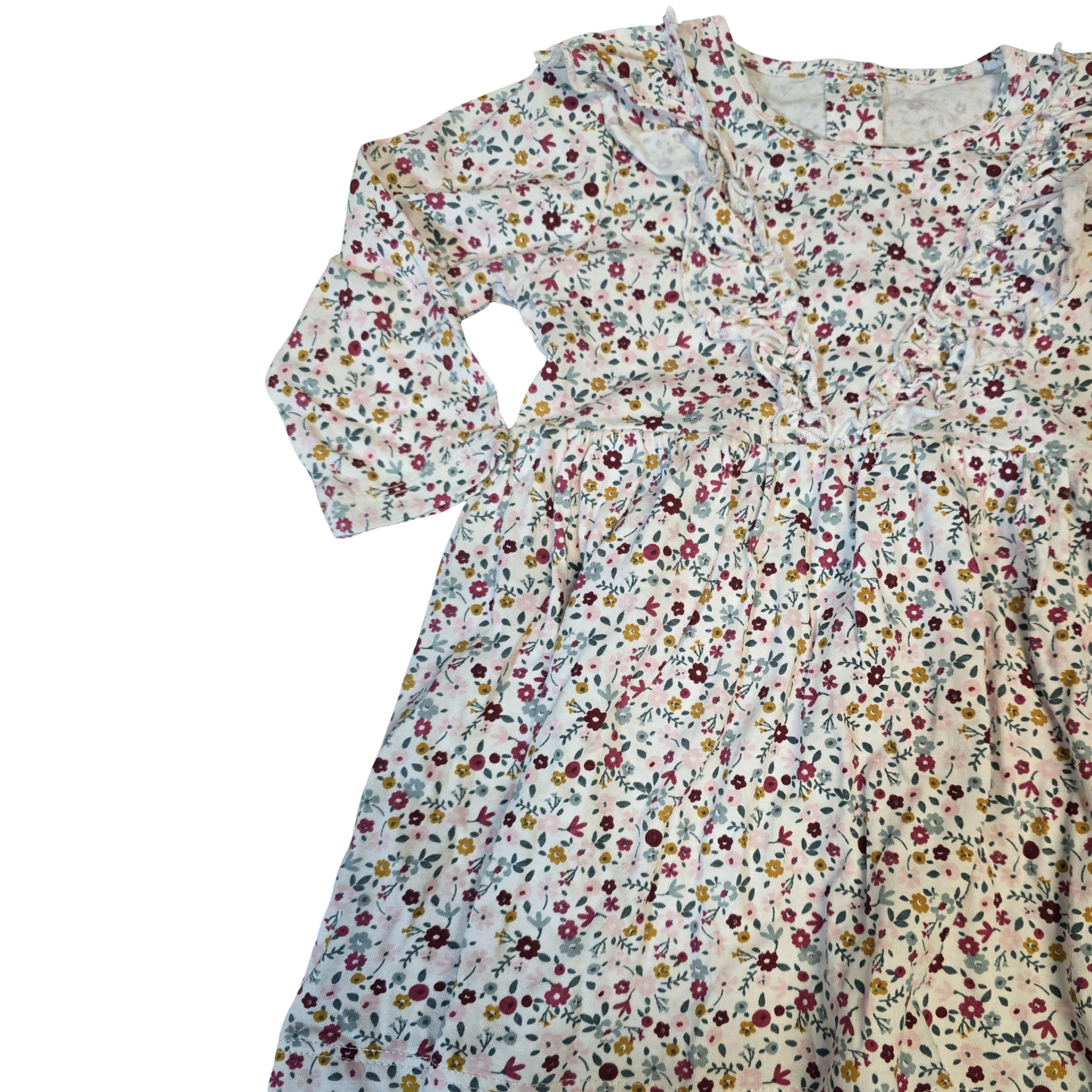 Matalan White Floral Long Sleeve Dress – Girls 6–9 Months – 100% Cotton