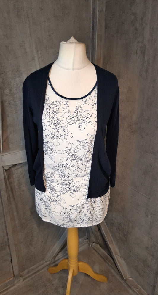 Next Navy & White 2-in-1 Top with Cardigan – Size 10 – Cotton Blend
