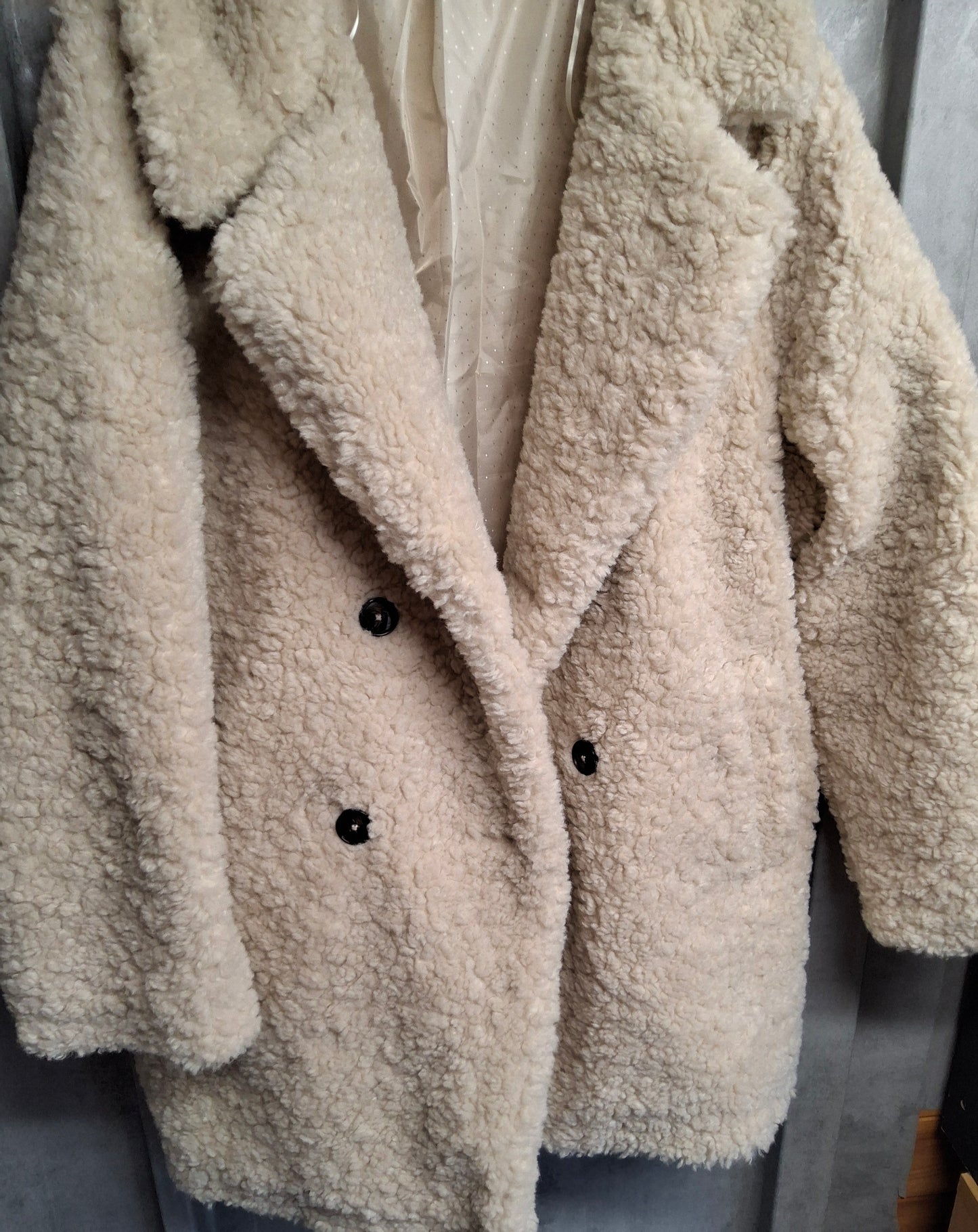 F&F Beige/Cream Teddy Bear Oversized Jacket – Size 16/18 – Cosy Lined
